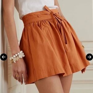 Ulla Johnson NWT 10 Jodi Belted Gathered Cotton Poplin Shorts Clay Orange Casual